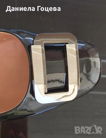 Черни естествен лак обувки с катарама и нисък ток, снимка 3 - Дамски обувки на ток - 52481768