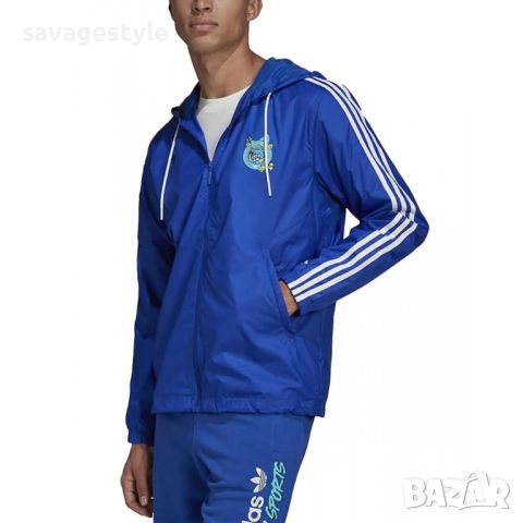 Мъжко яке ADIDAS Originals Graphic Stoked Fish Windbreaker Blue, снимка 1 - Спортни дрехи, екипи - 46668644