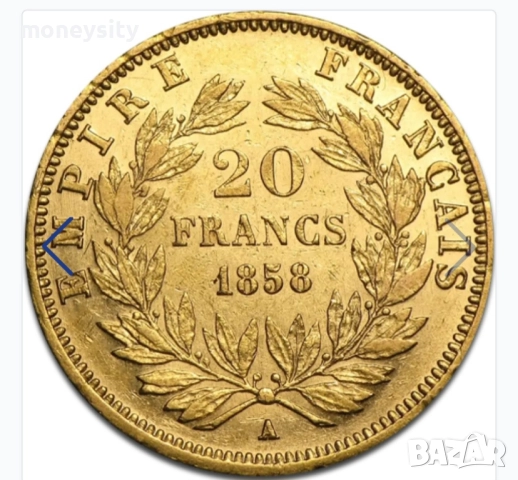 Златна монета 20 франка Наполеонlll, снимка 2 - Нумизматика и бонистика - 52157135