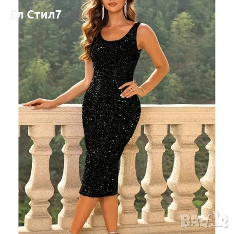 💕Плюшена черна рокля с пайети, снимка 2 - Рокли - 52345919