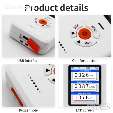 CHNADKS EMF Meter, 3-в-1 цифров/графичен детектор на електромагнитно поле за EF/RF/MF НОВ, снимка 4 - Друга електроника - 47025458