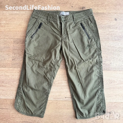 Дамски 3/4 панталони Nike Sportswear цвят каки зелено Винтидж размер M