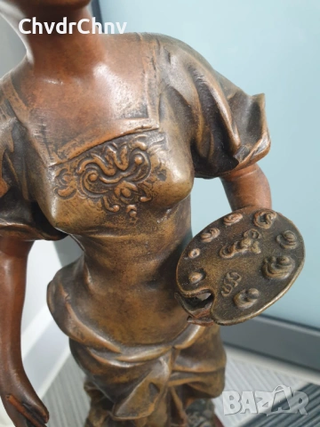 49см-3кг Moreau ЦАМ статуетка/стара френска скулптура/фигура на жена-художничка, снимка 6 - Статуетки - 54166256