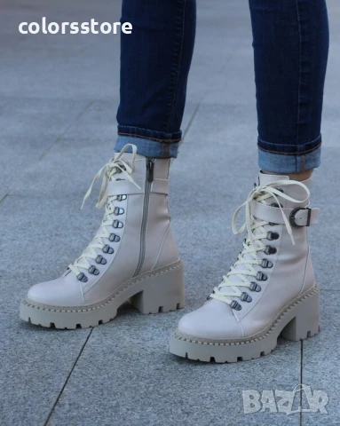 Боти на ток - бежова кожа - TDS90 