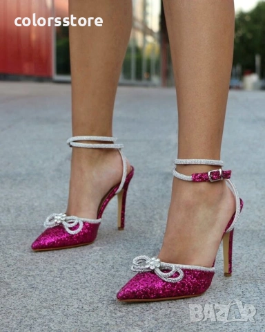 Сандали на ток - циклама брокат - BY22

