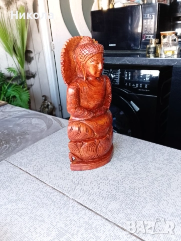 Фън Шуй Хотей от дърво-43см,свещник,,Нимфа" от орех, снимка 12 - Статуетки - 51879206