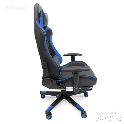 Геймърски стол за релакс с масаж и подложка за крака – син на едро , снимка 12 - Столове - 53401233