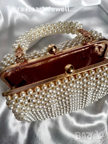 Дамска чанта и перли и метална рамка , снимка 7 - Чанти - 52502151