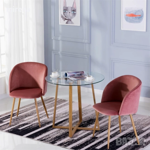 Кръгла стъклена трапезна маса с метални крака 80*80*75 см - Стъкло, снимка 3 - Маси - 51556746