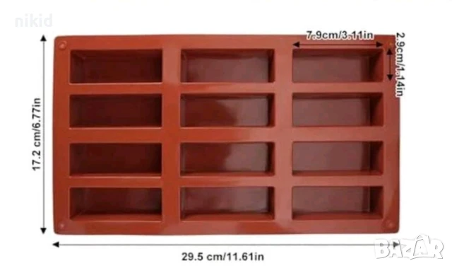 12 тесни правоъгълни форми форма мюсли бар силиконов молд форма десерти сапун гипс, снимка 4 - Форми - 27171261