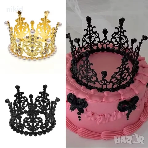 средна сребриста златиста черна корона Тиара с перли и камъчета метална за украса декор торта парти, снимка 9 - Други - 41886438