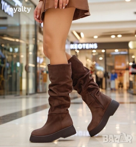 Равни ботуши - кафяв велур, снимка 6 - Дамски ботуши - 53193628