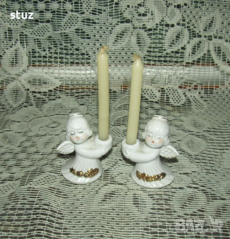 Порцеланови свещници, ангелчета, сет 2 бр.