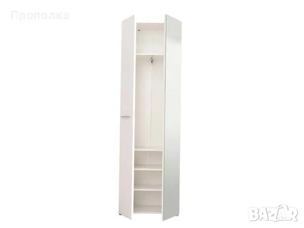 ДВУКРИЛЕН ГАРДЕРОБ С ОГЛЕДАЛО 60/35 Н192.5 смБЯЛ ГЛАНЦ, снимка 3 - Гардероби - 50086696