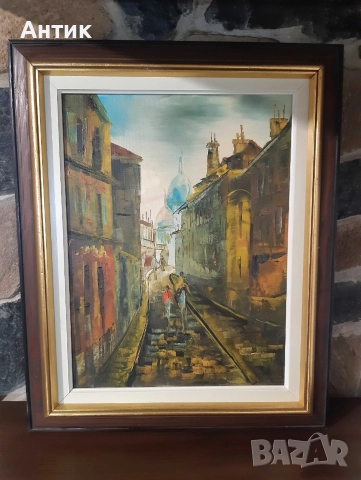 Красива Стара Картина Уличен Пейзаж Живопис Маслени Бои на Платно, снимка 12 - Антикварни и старинни предмети - 52908859