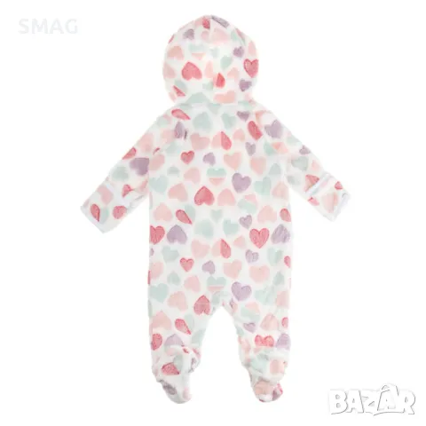 Бебешко поларено боди ромпър бяло многоцветно с дизайн на сърца на качулка S_1245112, снимка 4 - Бебешки гащеризони - 49623107