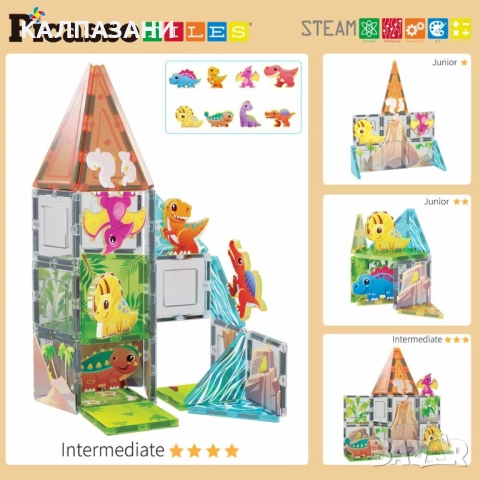 Picasso STEAM Магнитен конструктор Динозаври 38 части PTQ13, снимка 6 - Конструктори - 52090383