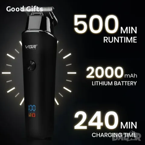 Професионална Машинка за Подстригване VGR V-937 – LCD дисплей, USB-C, 2000mAh батерия, снимка 2 - Машинки за подстригване - 50390359
