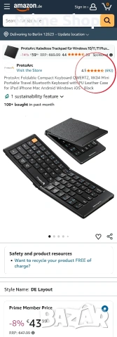 Сгъваема Bluetooth клавиатура ProtoArc XK04, 3 BT канала + стойка за телефон, снимка 2 - Клавиатури и мишки - 53541610