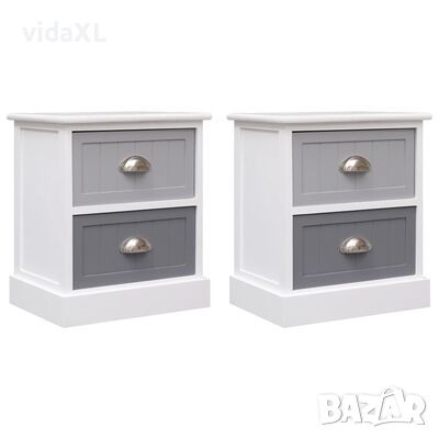 vidaXL Нощни шкафчета, 2 бр, сиви, 38x28x45 см, дърво от пауловния（SKU:284053, снимка 1 - Шкафове - 45878287