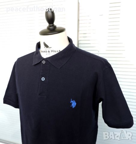 U.S.POLO ASSN Premium Cotton - Мъжка  черна тениска с яка размер L, снимка 3 - Тениски - 46798686