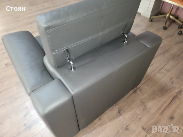 Италиански сив кожен фотьойл Ancona, снимка 11 - Дивани и мека мебел - 53716476