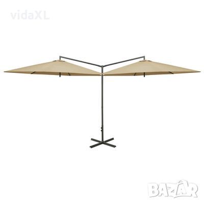 vidaXL Двоен чадър със стоманен прът, таупе, 600 см（SKU:312565