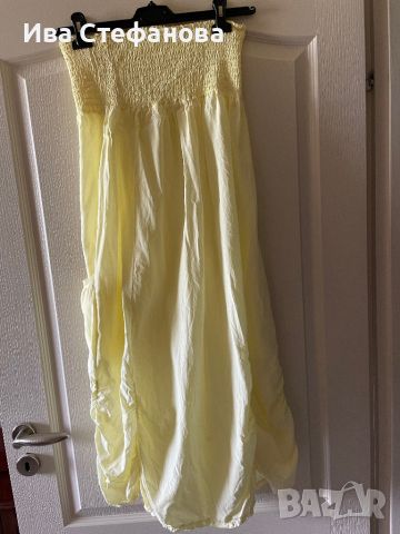 Нова дълга спортно елегантна набрана карго жълта рокля one size размер универсален, снимка 4 - Рокли - 45701387