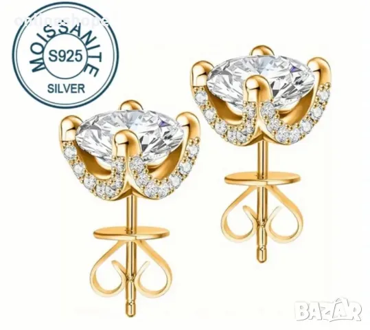 S925 Сребро / Сребърни обеци с камък Мойсанит 1ct ( карат ) - Диамант, снимка 4 - Обеци - 49272448