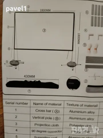 ЧИСТО НОВ НЕОТВАРЯН преносим сгъваем екран за проектор за открито и закрито 1800 x 1800 mm, бял, снимка 1 - Плейъри, домашно кино, прожектори - 48300106