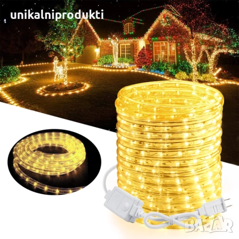 Соларен коледен LED маркуч топла светлина 7м със сменящи шоу програми