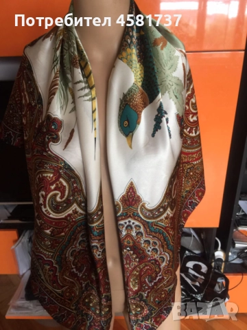 Копринен шал с десен фазани, снимка 7 - Шалове - 52010273