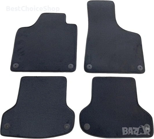 Велурени / мокетни стелки за Audi A3 2003-2012 - Тъмно сиви поръбени и отвори за захващане