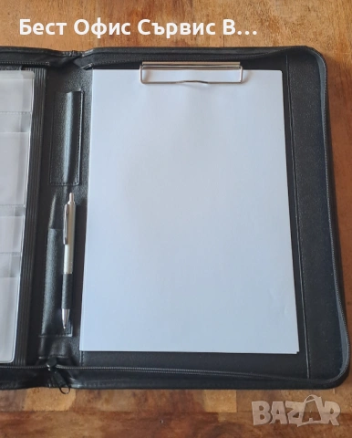папка за документи луксозна с цип класьор и клипборд кожена черна А4, снимка 7 - Ученически пособия, канцеларски материали - 52542377