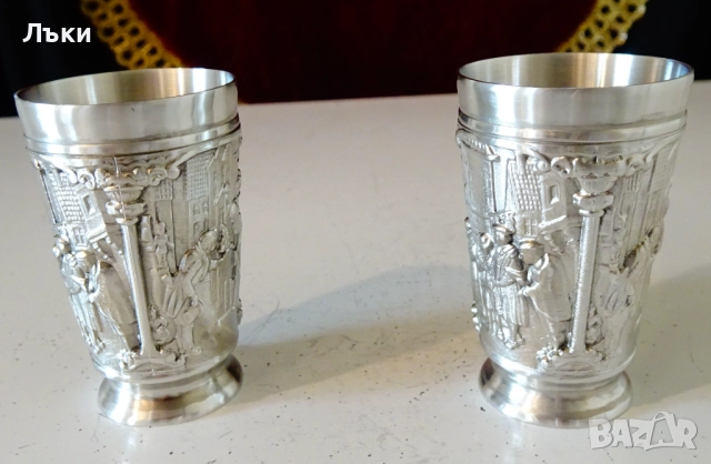 Калаена чаша за ракия Влюбени,Вечният младоженец,Серенада. , снимка 4 - Антикварни и старинни предмети - 52216174