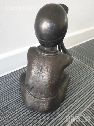 28см-4кг стара бронзова скулптура/фигура на дете с флейта/френска статуетка, снимка 5 - Статуетки - 53654721