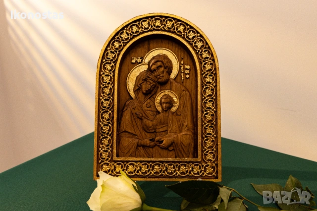 Релефна икона на Светото семейство от масивен дъб, снимка 6 - Икони - 53223109