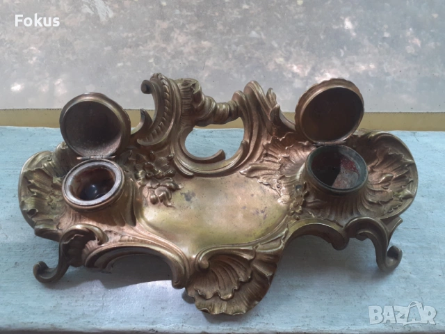 Жестока стара бронзова барокова мастилница - Антика, снимка 2 - Антикварни и старинни предмети - 53422309