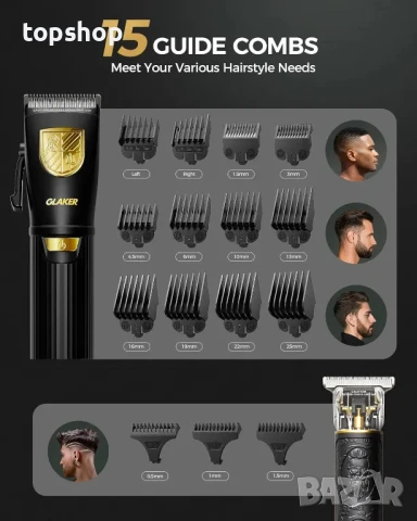 НОВ ПРОФЕСИОНАЛЕН безжичен комплект за подстригване GLAKER. Предназначен за мъже..., снимка 5 - Машинки за подстригване - 50493134