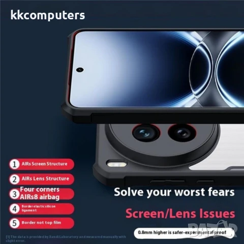 XUNDD Удароустойчив Калъф за vivo X200 Ultra 5G с Прозрачен Гръб и Скрийн Протектор – Черен, снимка 5 - Калъфи, кейсове - 50818978