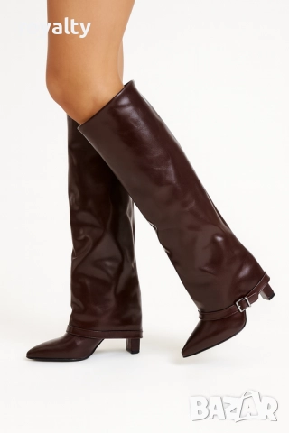 Ботуши на ток - кафява лъскава кожа, снимка 5 - Дамски ботуши - 52201707