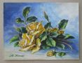 Картина акварел Жълти рози 1932 г. Нисим Коен, в рамка 18/23 см, отличен, снимка 3
