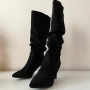 **НОВИ** стилни дамски ботуши на ток в черен цвят, размер 38, снимка 4