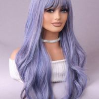 Микс от цветове лилаво синя перука с бретон, снимка 2 - Аксесоари за коса - 45709524