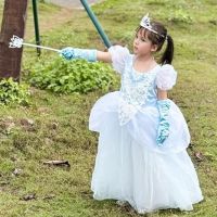 LZH Рокля на Пепеляшка с аксесоари, костюм за карнавал за момичета, синя, снимка 6 - Детски рокли и поли - 45670859