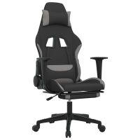 vidaXL Масажен гейминг стол с поставка черно и светлосиво текстил(SKU:345486, снимка 1 - Столове - 45095045