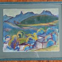 Стара картина селски пейзаж  на худ. Иван Милев масло на картон, снимка 4 - Антикварни и старинни предмети - 45236128