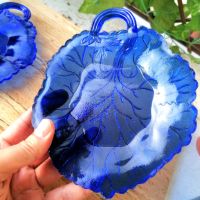 2броя Сини чинийки листо, снимка 3 - Чинии - 45495586