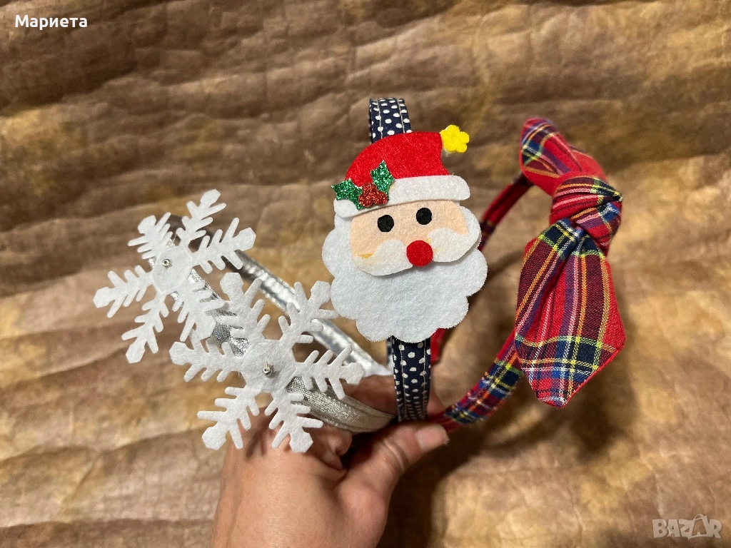 Коледни диадеми ръчна изработка диадема червено каре диадема дядо Коледа , снимка 1