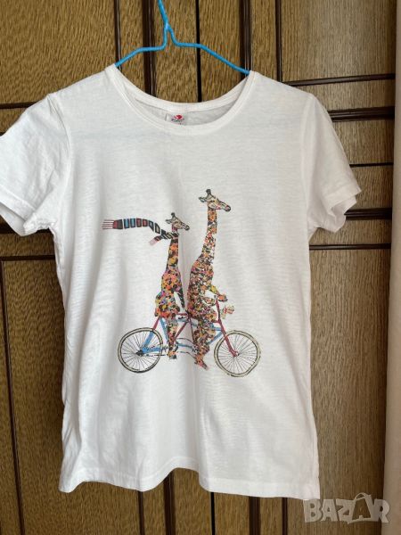 Памучна дамска тениска с щампа жирафчета, снимка 1